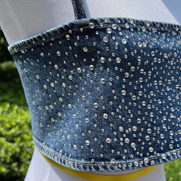 Zara Blue Denim Rhinestone Embellished Crop Top - Picture 4 of 12